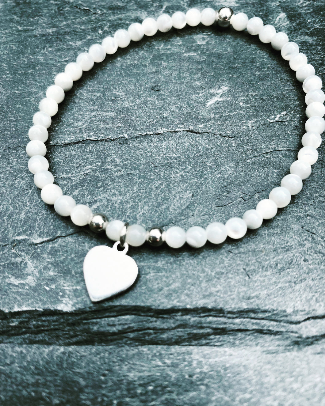 Mother of Pearl and Silver Heart Charm