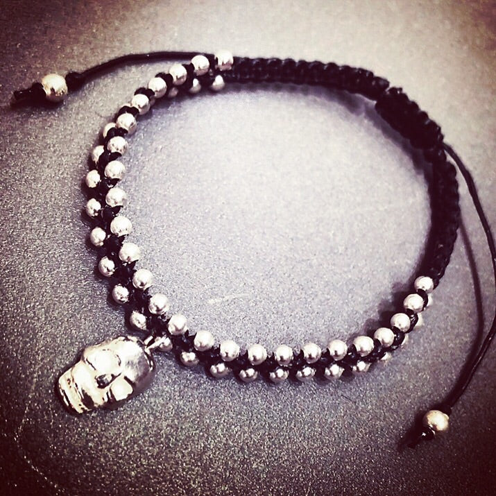 Friendship Bracelet Silver Skull Charm